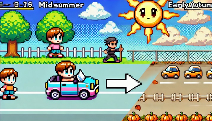 DALL?E 2024-06-26 14.56.42 - A retro game-inspired scene with a chibi (super-deformed) character and a cute, compact training car, maintaining the previous concept. The background.jpg