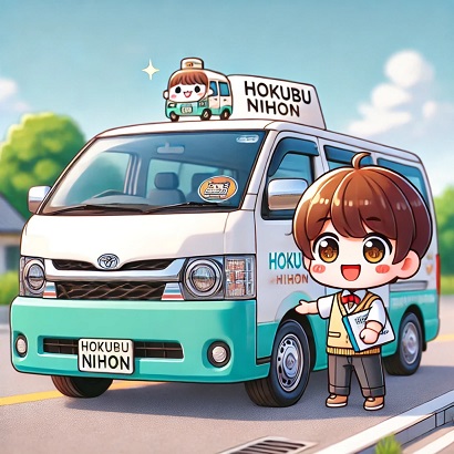 DALL?E 2024-08-31 15.32.50 - A cute, anime-style illustration with a super-deformed (chibi) look, around 2.5 heads tall. The scene shows a van from Hokubu Nihon Driving School, re.jpg