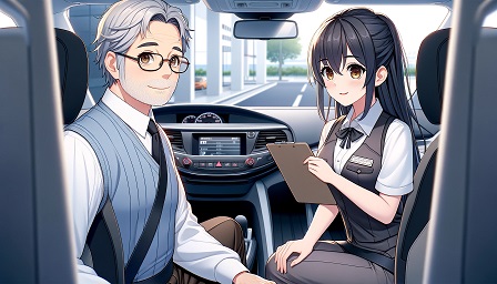 DALL?E 2024-05-29 15.15.21 - An anime-style scene inside a training car where an elderly driver receives advice from an instructor. The elderly driver is a man with short grey hai.jpg